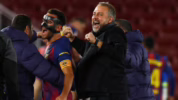 Pelatih Barcelona Hansi Flick gembira